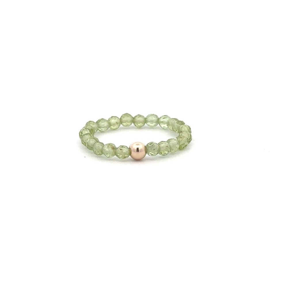 14K Gold & Peridot Micro Faceted Stretch Ring Handmade Elastic Gemstone Band